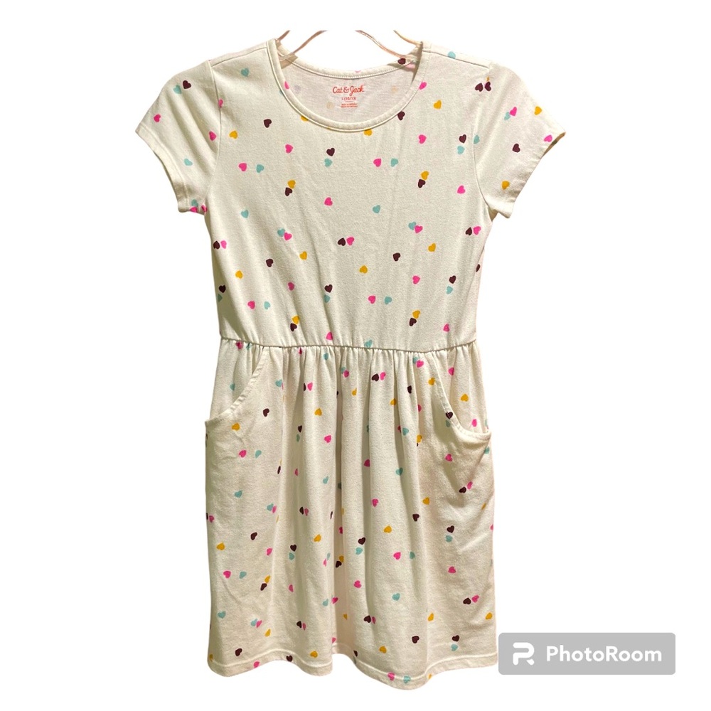 Cat & Jack Girls Dress Size 10 Large Light Beige Heart Pattern
